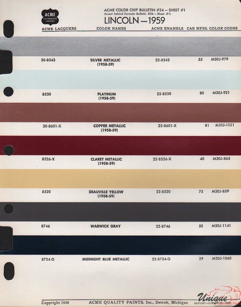 1959 Lincoln Paint Charts Acme 4